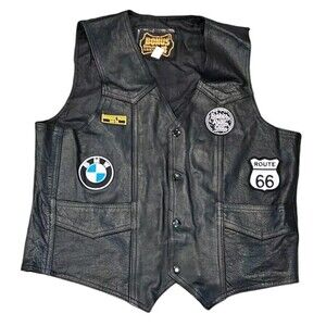 Babes Ride Out Route 66 Harley Davidson Custom Leather Vest Black Ladies XL